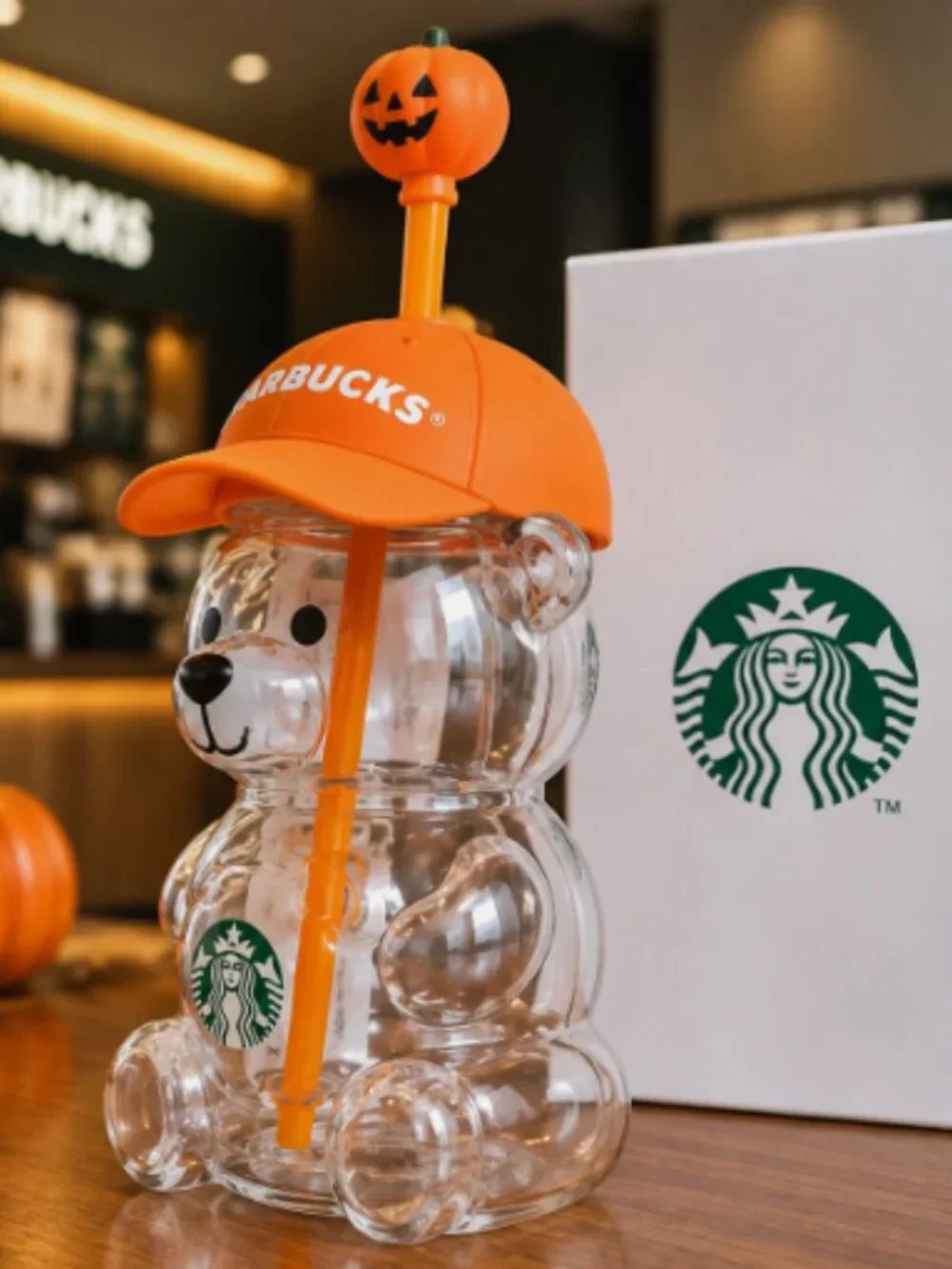 Halloween Starbucks Bearista Bear Cup Tumblers With Pumpkin Topper Baseball Cap